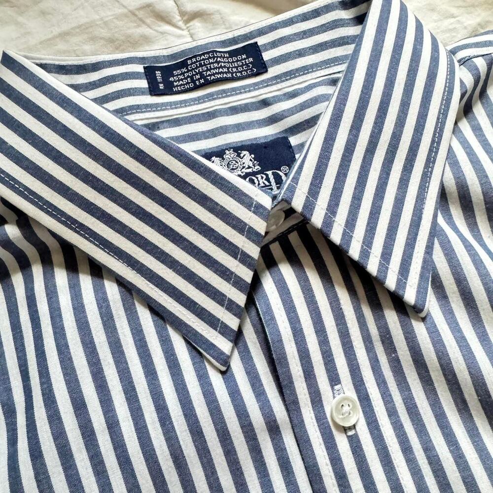 Stafford Vintage blue white striped button down shirt sz XL broadcloth academia - Picture 3 of 7